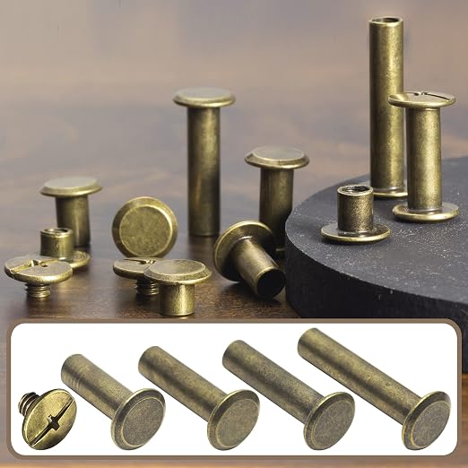 YORANYO 70Sets Chicago Screws Leather Rivets Assorted Screw Rivets Chicago Binding Screws for Decorate and Repair Leather Craft Belt Bag Shoes Purse Bookbinding (Bronze, M5*15,18,20,25)