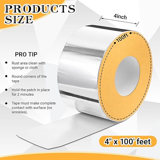 Pangda 4" x 100ft Butyl Tape, Sealant Tape, 0.6mm Thick Aluminum Flashing Tapes, Heavy Duty Metal Roof Patch, Waterproof Silver Butyl Rubber Tapes for Rv, Shed, Water Tank Leak Repair