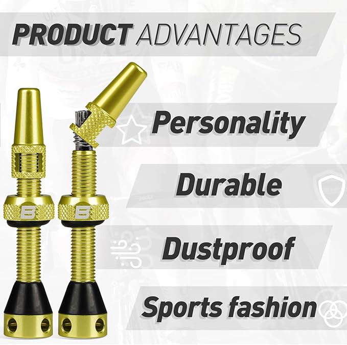 BWSHLF Tubeless Presta Valve Stem 40/44/55/60/65/80/100 mm, Super Light Alloy Presta Valve Stem Kit with Valve Core Remover Tool and Valve Stem Caps - Multiple Color and Size Options(Pair)
