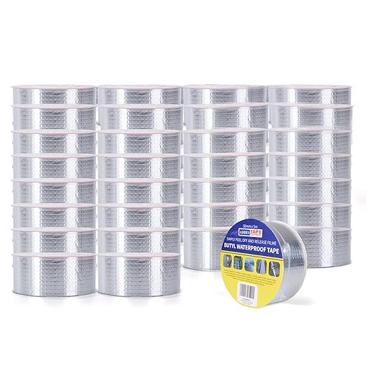 ADHES Butyl Tape Waterproof Tape Aluminum Foil Tape Sealan Tape 2inch x 16feet, for RV Repair, Window, Boat and Pipe Sealing, Glass & EDPM Rubber Roof Patching,30ROLLS(Model:RAY100-2,Glue Color:Grey)