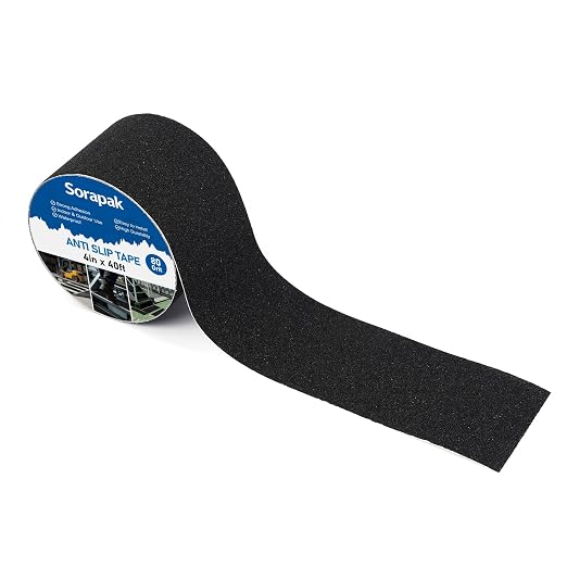 Heavy Duty 4in x 40ft Black Anti Slip Tape, 80 Grit Waterproof Non Skid Grip Tape Roll for Stairs, Ramps, Decks, Boat Decks, Floors, Warehouses & Outdoor Use