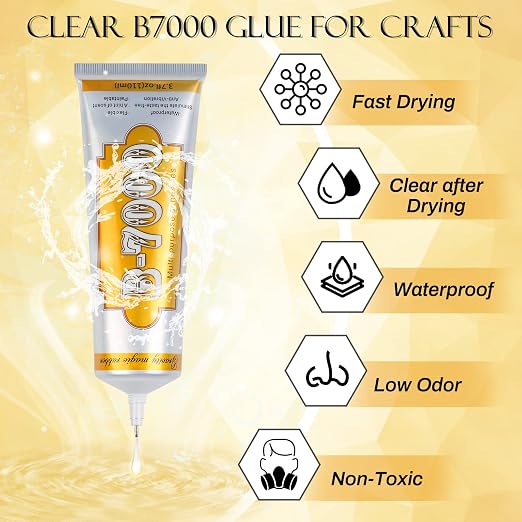 B7000 Rhinestone Jewelry Glue Clear, B-7000 Glue 3.7 fl oz Upgrade Multi-Function Adhesive Super Glue with Cap & Precision Tip for Repair, Small Hobby Models, Metal Stone Crafts, Fabric, Shoes(110ML)