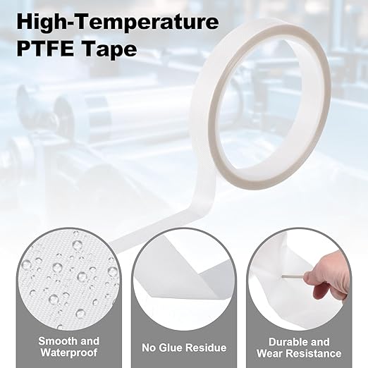 PATIKIL Heat Resistant Tape, 0.6 Inch x 33 Feet High Temperature Tape PTFE Adhesive High Heat Tape Waterproof for Vacuum Sealer Machine Insulation Protection, White, 0.13mm Thick