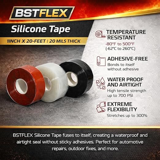 Self-fusing Silicone Tape Pro Black, 1Inch x 20-Feet, 20mils Extreme Silicone Repair Pipe Tape for Electrical, Radiator Hose, Garden Hose, Coax Plumbers Water Seal and Stretch Tape