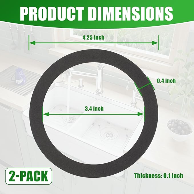 GIDDS-710001 No Putty Sink Drain Gasket 3-3/8", Self-Adhesive Kitchen Sink Drain Seal Replacement Fits All Standard Drain Attachments,Replaces Plumbers Putty for Sink Drain for Tub Drain,2-Pack