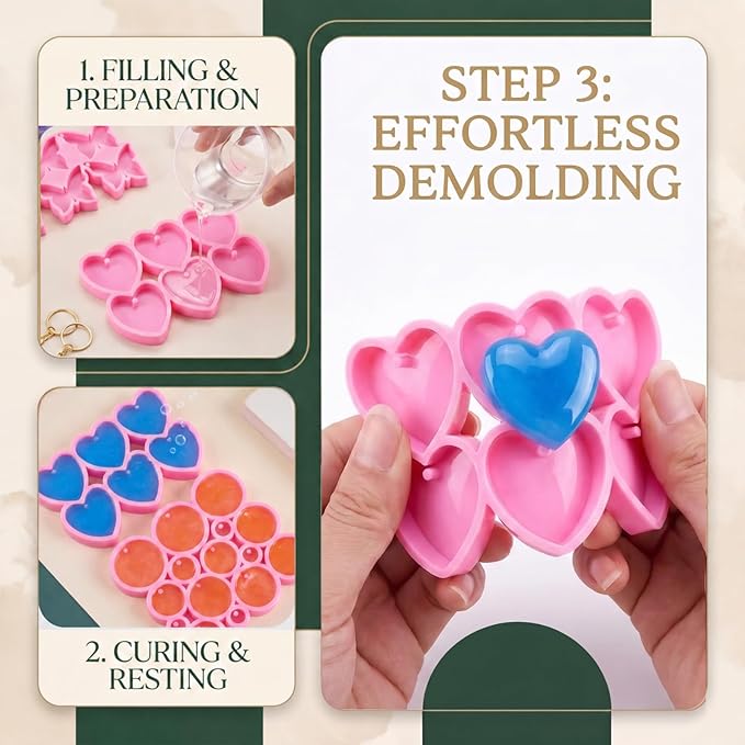 Resin Molds Silicone Kit, Epoxy Casting Keychain Molds with Circle Heart Butterfly Shapes, DIY Jewelry Making Supplies with Keyrings and Ear Hooks for Crafts