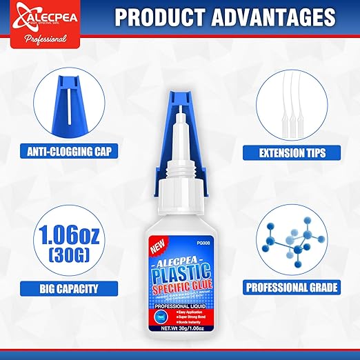 ALECPEA 30g Plastic Glue - High-Strength Acrylic & PVC Welder for Model Kits, Electronics & DIY Crafts - Instant Adhesive for ABS, PC & Hard Plastics - Quick 15s Set with 3 Precision Tips
