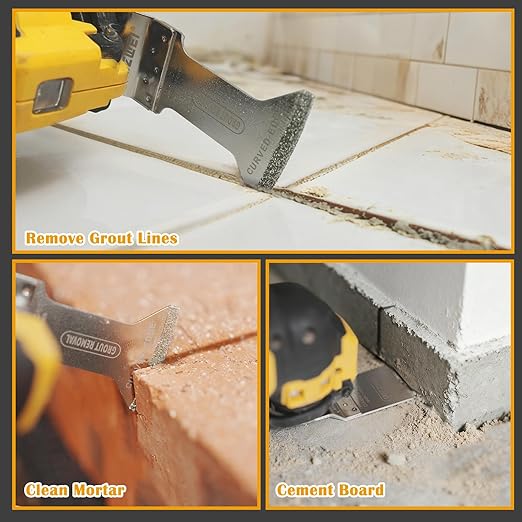AMZWEI 8PCS Diamond Oscillating Tool Blades, Curved Edge Long Multi Tool Blades for Grout Removal, Cleaning Mortar, Fit Dewalt Milwaukee Rockwell Ridgid Ryobi Chicago Craftsman.(Thickness: 1/13 Inch)