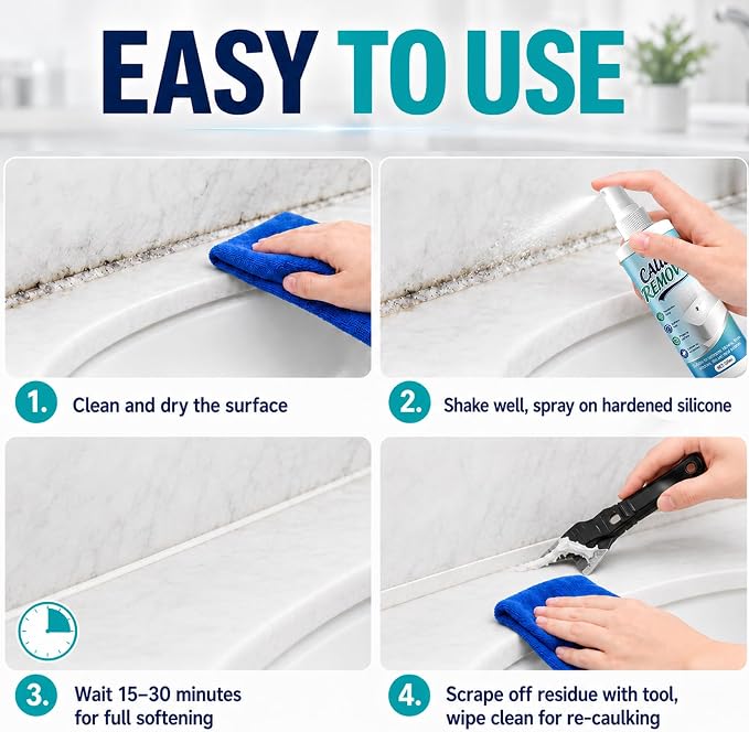 Caulk Remover, Softens Caulk Easily Rapid Decomposition Surface Safe, 6.7Oz | Suitable for Bathroom, Kitchen, Floor, Window and Other Surfaces, it Powerfully Penetrates and Quickly Removes Dirt and Grime