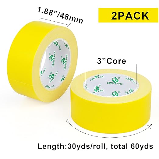 BOMEI PACK Light Yellow Duct Tape, 2Rolls Heavy Duty Strong Industrial Color Duct Tape 9.0 mil x 1.88inch x 30yds for Packing and Repairing