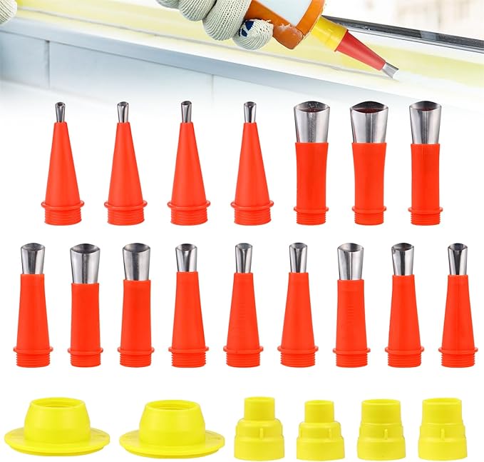 Universal Integrated Rubber Nozzle Tool Kit Caulking Tool Kit 22 Pcs Caulking Finisher Nozzle Caulking Nozzle Applicator Finishing Tool Stainless Steel Nozzle Tips Set for Bathroom Kitchen Doors