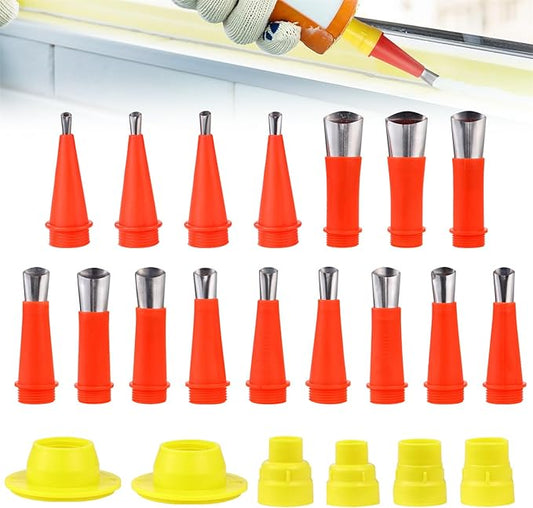 Universal Integrated Rubber Nozzle Tool Kit Caulking Tool Kit 22 Pcs Caulking Finisher Nozzle Caulking Nozzle Applicator Finishing Tool Stainless Steel Nozzle Tips Set for Bathroom Kitchen Doors