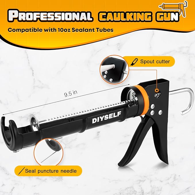 DIYSELF Caulk Gun Kit 9 Pack Professional Caulking Gun Caulk Remover Tool Kit Silicone Gun Sealant Finishing Tool Grout Scraper Hand Caulking Gun No Drip for Bathroom Kitchen Window Sink Tile Sealing