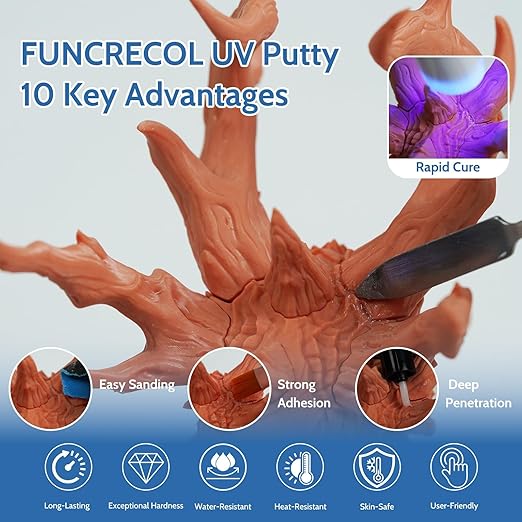 UV Light Curing Putty for 3D Prints and Models,Fast Repair Filler for Nicks,Scratches,Cracks on Resin,Quartz,Ceramic,Wood,Plastic,Stone,and Other Countertop Surfaces