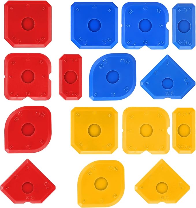 15 Pcs Caulk Smoothing Tool, Silicone Caulk Tool Caulk Finishing Tool, Sealant Grout Finishing Tools for Kitchen Bathroom Window Sink Sealing (Red Yellow Blue)