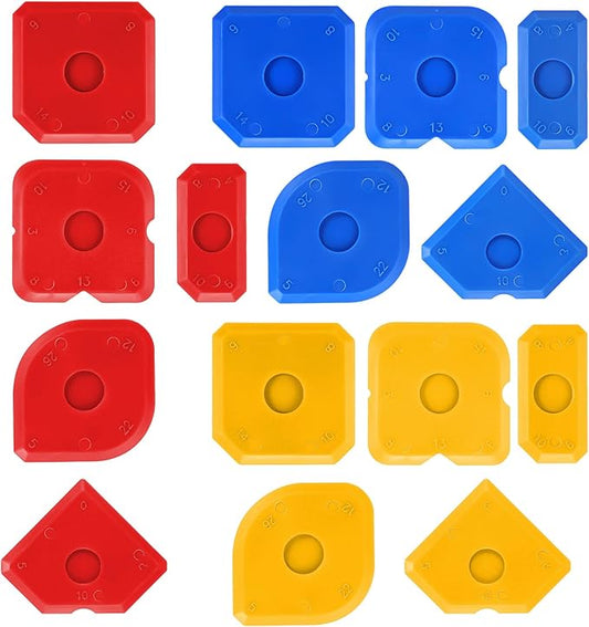 15 Pcs Caulk Smoothing Tool, Silicone Caulk Tool Caulk Finishing Tool, Sealant Grout Finishing Tools for Kitchen Bathroom Window Sink Sealing (Red Yellow Blue)