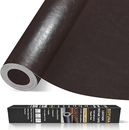 Self Adhesive Leather Repair Patch, Leather Patches for Furniture, Leather Repair Tape for Couch Sofa Car Seat Chair Furniture Repair, Leather Repair Kit (Dark Brown-Glossy Smooth, 17X79 Inch)