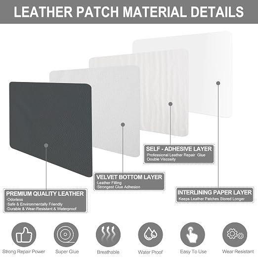 Leather Patches for Furniture,17X79inch Self Adhesive Leather Repair Patch for Couch,Car Seat,Motorcycle seat,Loveseat (Grey-Litchi Grain, 17X79 inch)