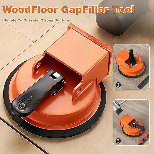 Floor Gap Fixer Tool, Cast Aluminum, Heavy Duty Flooring Repair Kit with Vacuum Suction Cup for Laminate, Vinyl, Wood and Tile Floors (Orange)