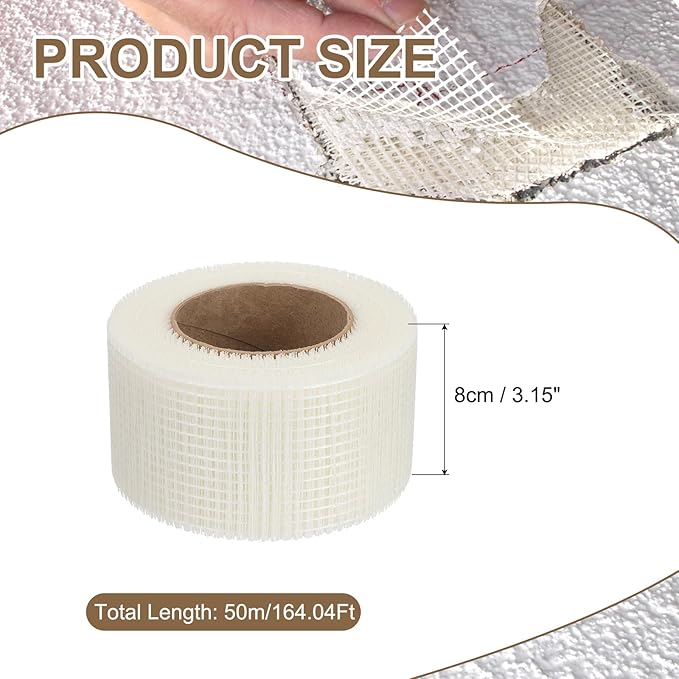 PATIKIL Drywall Repair Mesh Tape, 3 inch x 164 ft Fiberglass Repair Patch Self-Adhesive Dry Wall Joint Tape 6 Mesh Wall Hole Crack and Seam Patch, White