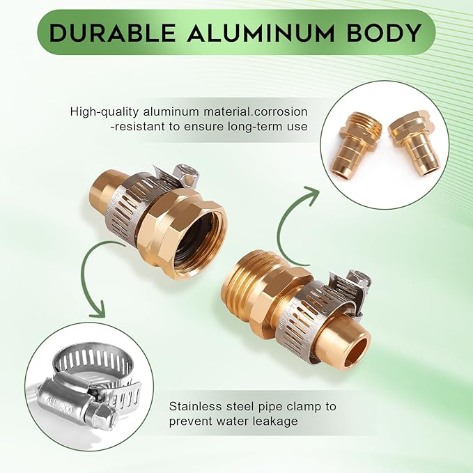 Dalmbox Garden Hose Repair Kit with Clamps, Male and Female Hose Fittings, Fit for 3/4"or 5/8" Garden Hose Fitting, 2 Sets