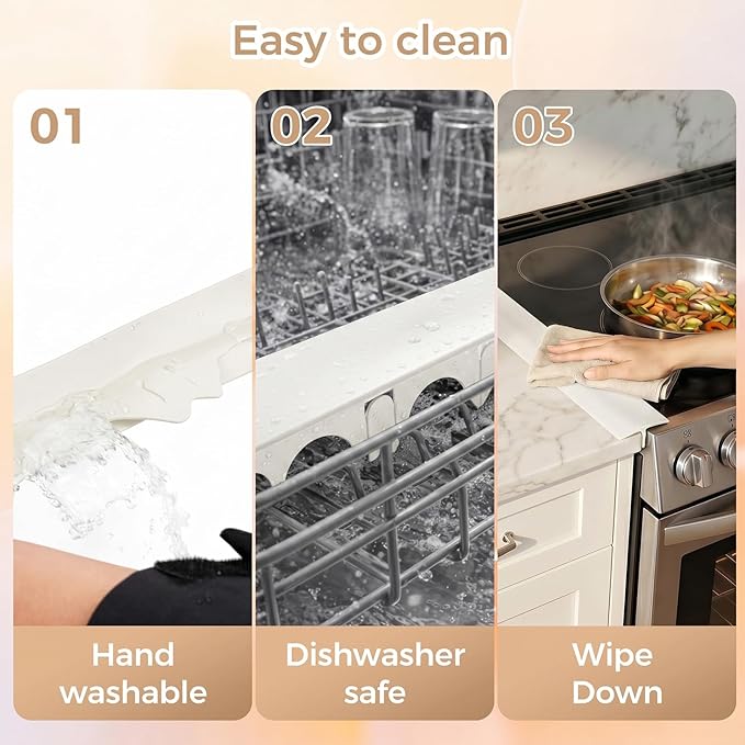 Silicone Stove Gap Covers with Stainless Steel, Oven Gap Filler Seals Gaps Between Stovetop and Counter, Stove Gap Guards Range Trim Kit, Easy to Clean Stove Gap Guard (Beige 2 Pack,20.86")