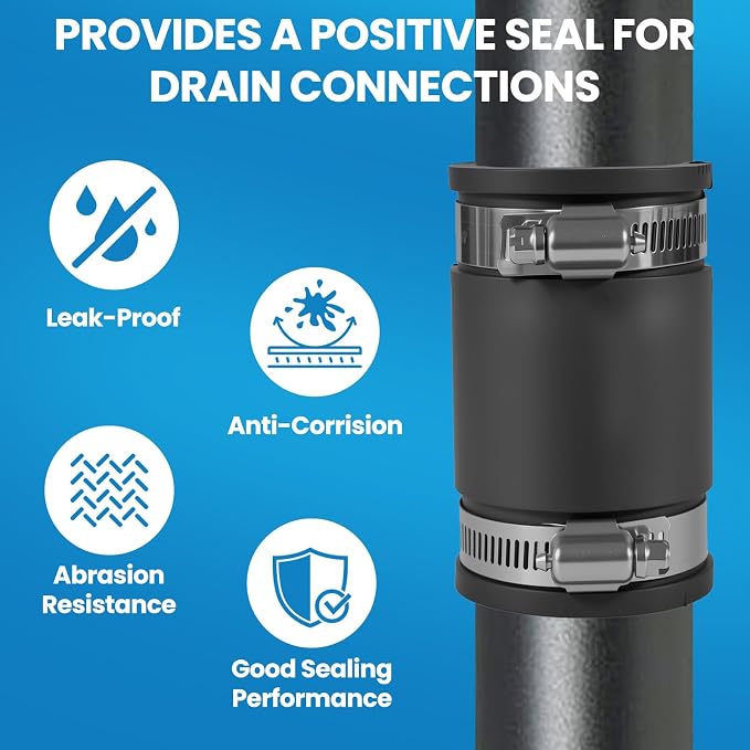 2 Pcs 1-1/4 IN Flexible PVC Pipe Coupling with Stainless Steel Clamps Fit 1-1/4 IN Nominal Pipes, Couplers for Plastic and Copper Pipe Plumbing Connections, Drain Repair, Dust Hose