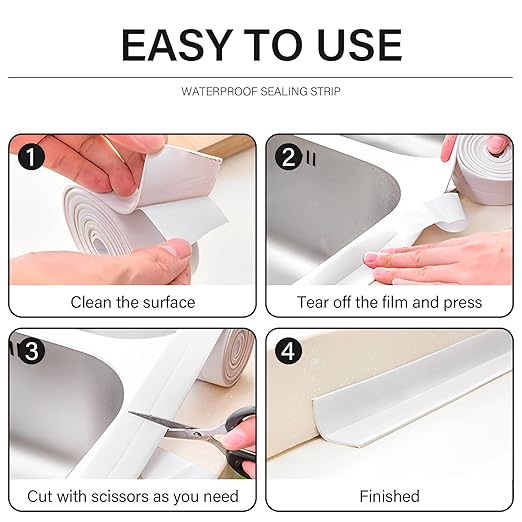 3 Rolls 10.5 Feet Caulk Tape Toilet Caulking Strip Self Adhesive Bathroom Sealing Peel and Stick Caulk Strip for Bathtub, 1.5 Inches (White)