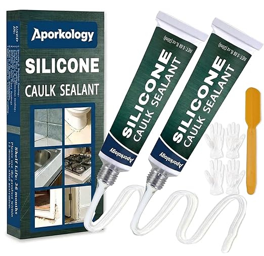 Clear Silicone Caulk Waterproof Silicone Sealant Stronger Adhesion Clear Caulk for Kitchen and Bathroom,Door, Window 0.68 fl.oz(20ml)*2
