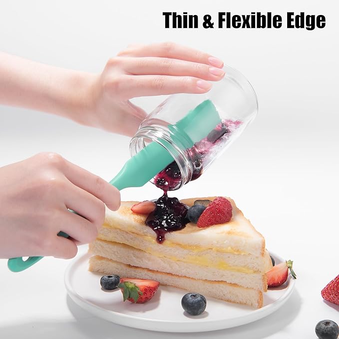 Doosu Silicone Jar Scraper Spatula, 600°F Heat Resistant Rubber Scraping Tool for Jam Nut Butter Sourdough, Flexible Skinny Cream Spreader Long Slim Kitchen Spurtle for Jar Blender Bottle (Aqua Sky)