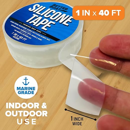 Better Boat Self Fusing Silicone Tape Waterproof Clear, Plumbing Tape for Leaks, Hose and Pipe Repair Tape, 1 in x 40 ft