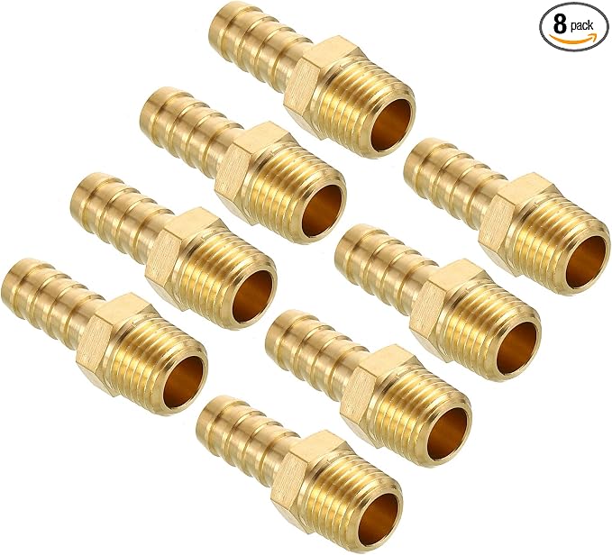 Pack of 8 Brass Hose Barb Fittings 3/8" Hose Barb to 1/4" NPT Male Fittings