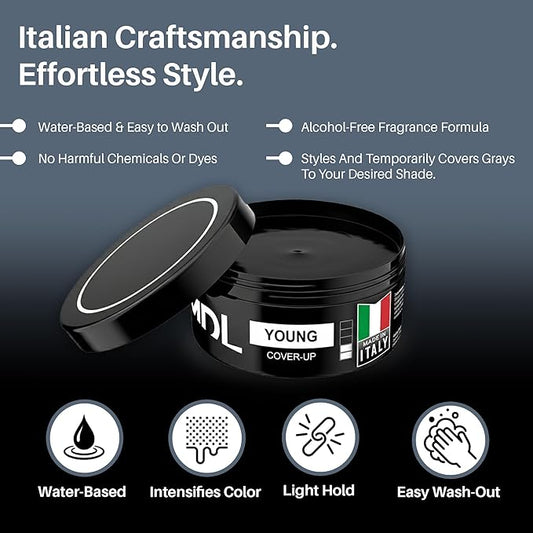 Cover Up Hair Wax for Men, Black Hair Wax Stick for Temporary Gray Coverage, Strong Hold Styling Wax for Men, Water Based Styling, Easy Wash Out, Made in Italy, 100 ml