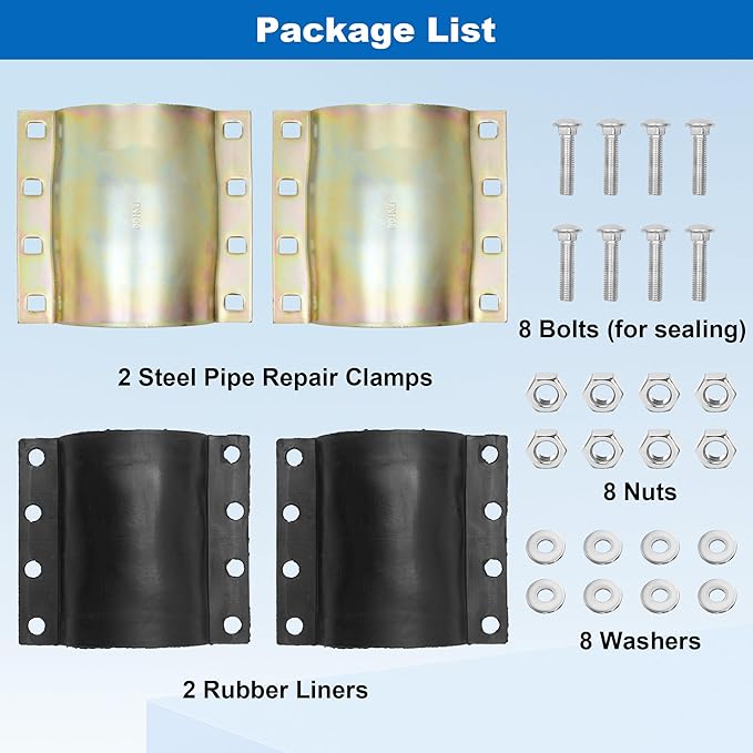 Nisorpa Water Pipe Repair Clamp for 4 Inch Leak Sealer Pipes, Emergency Pipe Repair Kit Plumbing for PE/PVC Pipes,Steel Pipes,Iron Pipes
