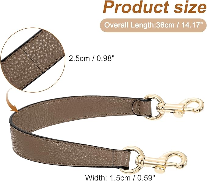 uxcell 15.53 Inch PU Leather Short Bag Strap with Clasp, Purse Handles Handbags Replacement Straps for Clutch Bag Underarm Bags, Dark Khaki, Gold Buckle