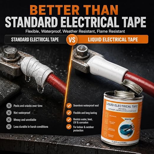 5.29 oz Liquid Electrical Tape Quick-Drying Insulating Glue with Brush Cap - Quick-Dry Waterproof Sealant for Wires, Cables, Connectors, Outdoor & Automotive Electrical Equipment (White)