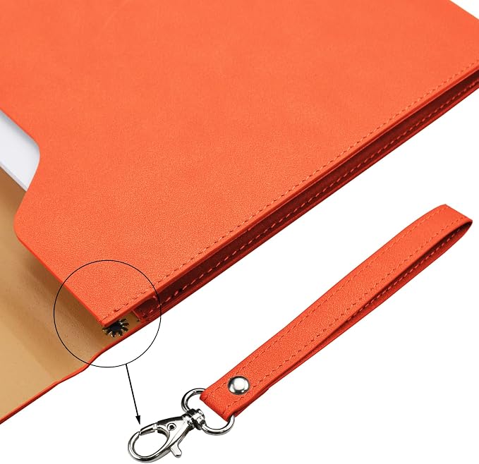 PU A4 Leather File Folder Document Holder Folder Stylish Portfolio Envelope Case with Strap and Invisible Magnetic Closure (Orange)