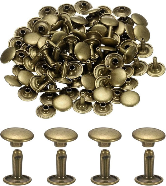 uxcell 120Set Leather Rivets, 12mm Double Cap Rivet Tubular Metal Studs Repairs Decoration Craft Accessories for Repair Decorate Leather Craft Belt Bag Shoes Purse Belts, Bronze