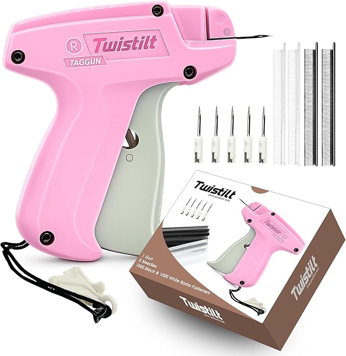 Stitch Gun for Clothes - Micro Stitch Tool for Quick Clothing Fixes & Hemming, Mini Handheld Quick Repair Sewing Gun, includes 6 Needles & 2000 Micro Fasteners (4.4mm), Works on All Fabrics (Pink)