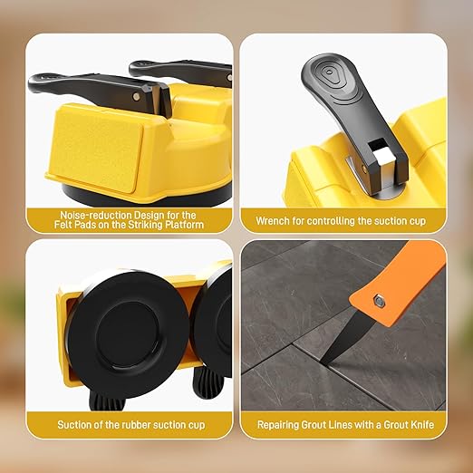 Floor Gap Fixer Tool Kit, Dual Head Double Suction Cups with Mallet & 4 Pads for Laminate Vinyl Hardwood Floor Installation Repair Tile, 2 Way Striking Design for Tight Spaces