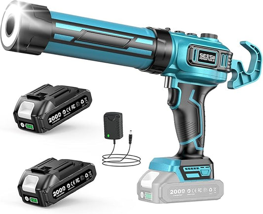 SEESII Electric Caulk Gun, Cordless Caulking gun w/2 x 2.0Ah Batteries, Battery Power Caulking Gun with Brushless Motor & LED Light, Filling and Sealing for Doors Floors Walls Window, 10 Oz