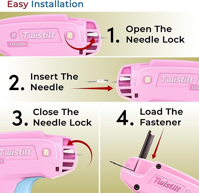 Stitch Gun for Clothes (Quick Fix Tool, Not a Sewing Machine), Handheld Clothing Tag Gun for Quick Clothing Repairs Includes 6 Needles, 1000 Black & 1000 White Fasteners (Pink & Blue)