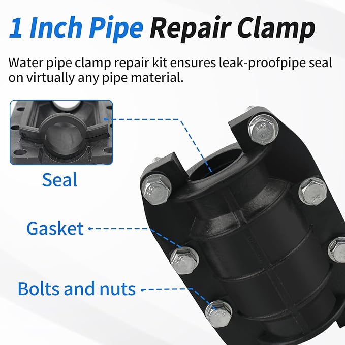Water Pipe Repair Clamp Kit Leak Sealer, 1 Inch Emergency Pipe Repair Kit for Plastic and Metal Pipes OD 25MM, Replace Pipe Patch Kit Fix Leak Pip