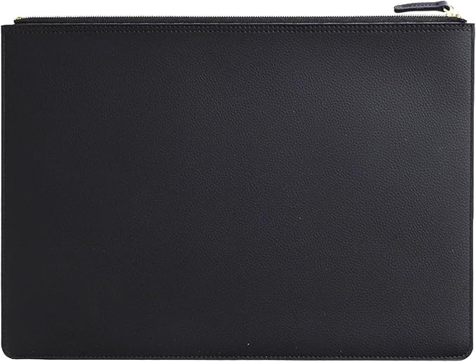 PU Leather A4 File Folder Zipper Document Holder Envelope Folder Case for Receipt Contract (Black)