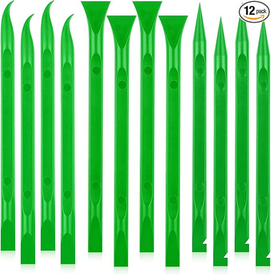 12Pcs Plastic Scraper Tool, Crevice Cleaning Tool, Non-Scratch Car Detailing Supplies for Cleaning, Versatile Label/Sticker Remover & Peeler Tool for Tight Spaces (Green-12Pcs)