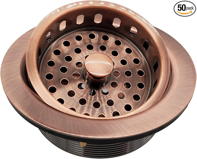 Westbrass D214-50-11 3-1/2" Post Style Large Kitchen Sink Basket Strainer, Antique Copper (50-Pack)