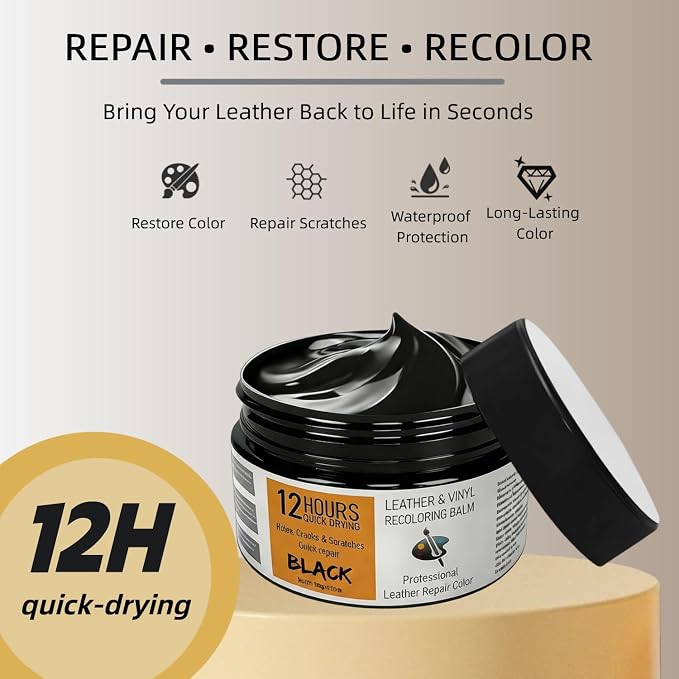 Leather Recoloring Balm 3.53Oz, 12H Quick-Dry Leather Vinyl Repair Cream Kit for Furniture, Couches & Car Seats- Restore Scratched, Faded, & Damaged Surfaces, Waterproof Restorer White