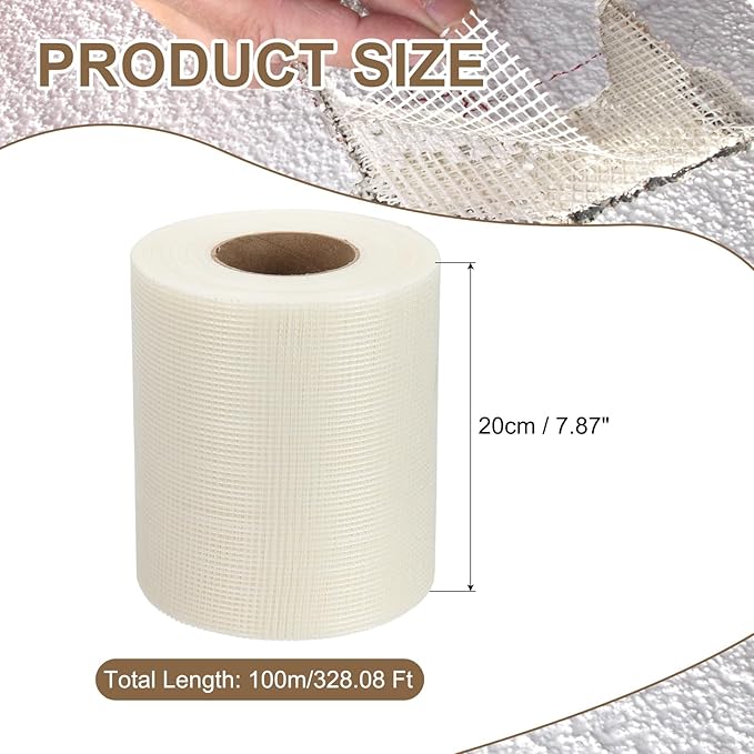 PATIKIL Drywall Repair Mesh Tape, 8 inch x 328 ft Fiberglass Repair Patch Self-Adhesive Dry Wall Joint Tape 8 Mesh Wall Hole Crack and Seam Patch, White