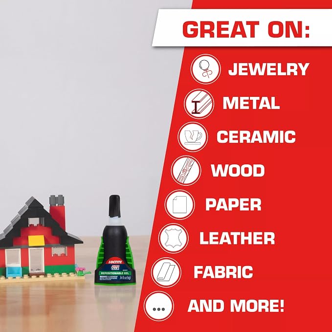 Loctite Super Glue Repositionable Gel, Clear, 0.14 fl oz Bottle, 2 Pack - Superglue for Plastic, Wood, Metal, Crafts & Repair, Cyanoacrylate Adhesive Instant Glue