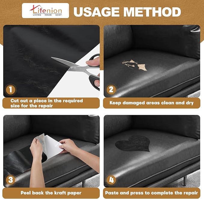 Leather Repair Patch, 17X158 Inch Self Adhesive Leather Repair Tape, Large Vinyl Patch Kit for Couches, Sofa, Furniture, Car Seats, Office Chairs, Cabinets, Handbags（Black, 17X158 Inch）